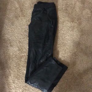 black leather pants with stripe texture
